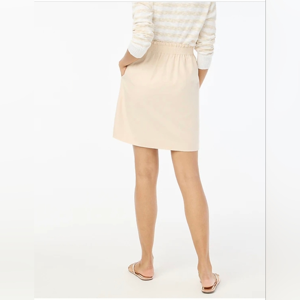 J.Crew Linen Cotton Blend City Skirt Sz 8 Ivory Pockets Pull-On Elastic Waist